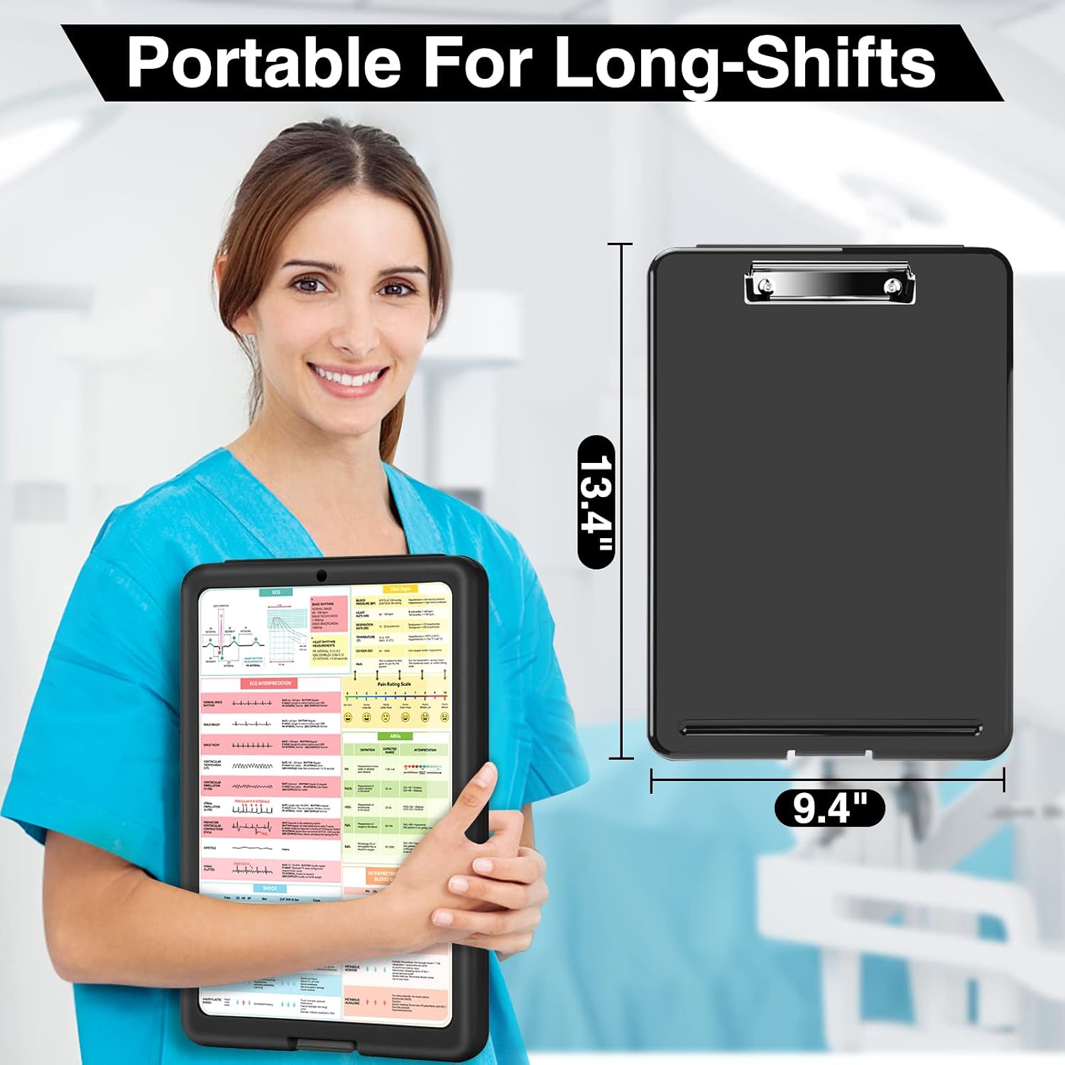 Sooez Nursing Clipboard with Storage & 9 Cheat Sheets, Heavy Duty Clinical Clipboard with Low Profile Clip, Clip Board 8. 5x 11 for Nurses, Plastic Storage Clipboard for Nursing Student, Letter SizeA4