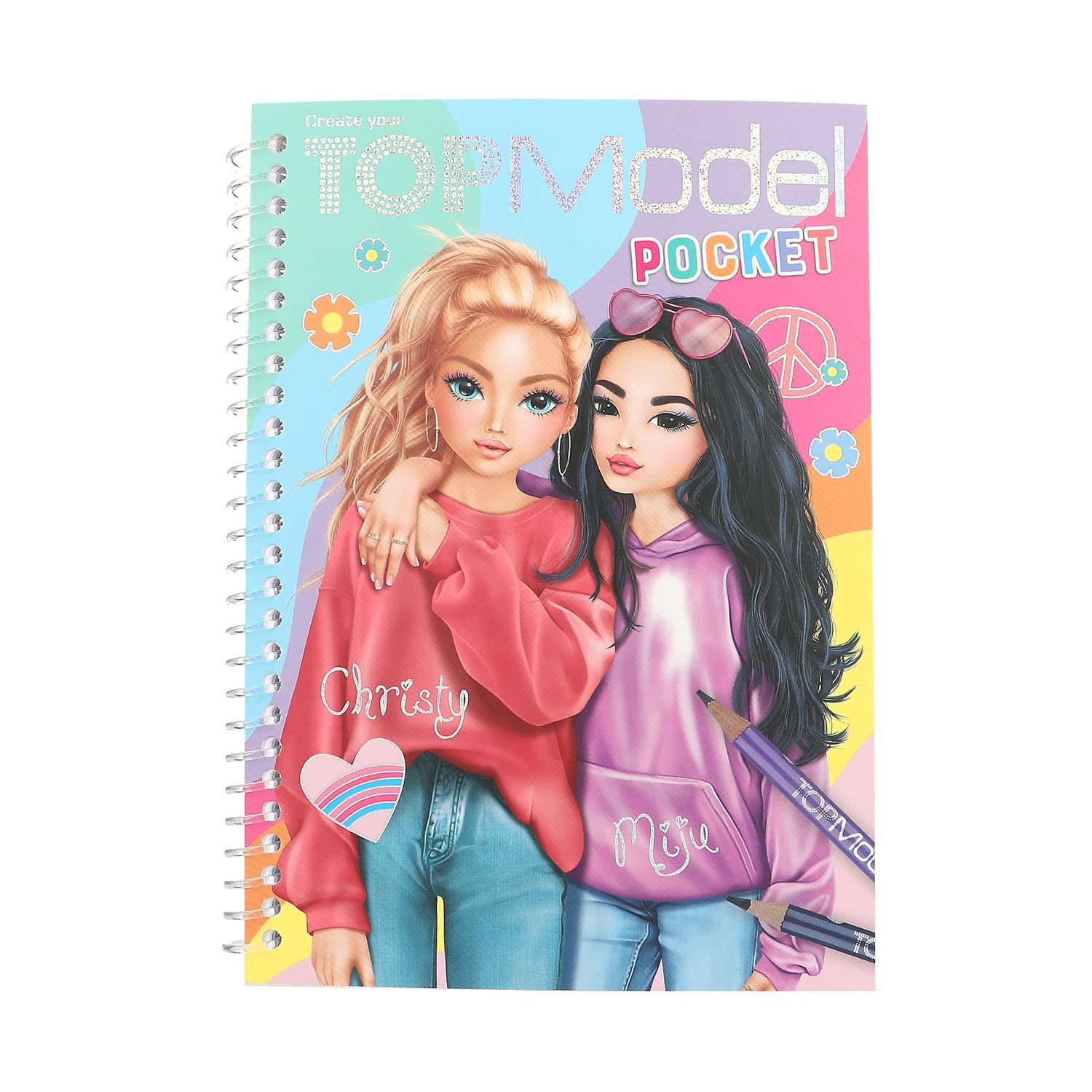 Depesche TOPModel 13166 Pocket Colouring Book in Practical Size with 120 Pages for Designing Outfits, Colouring Book with Sticker Sheet and Spiral Binding