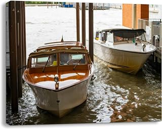 Bathroom Wall Art Decor for Bedroom Living Room Small Canvas Wall Art Framed Water taxis at Venice Marco Polo airport Prints Artwork Painting Pictures Kitchen Office