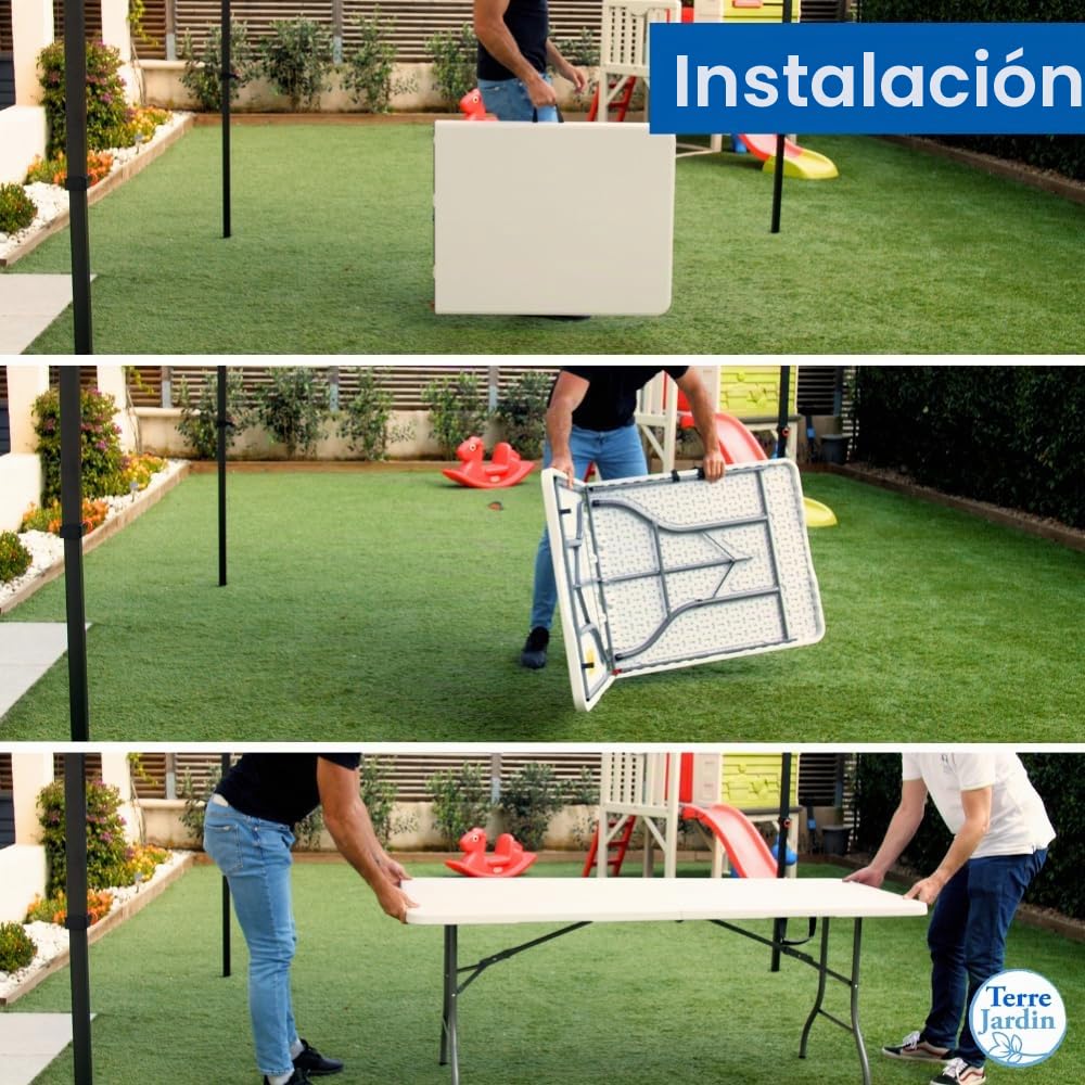 TERRE JARDIN Mesa De Jardín Plegable 180 cm para 8 Personas Polipropileno