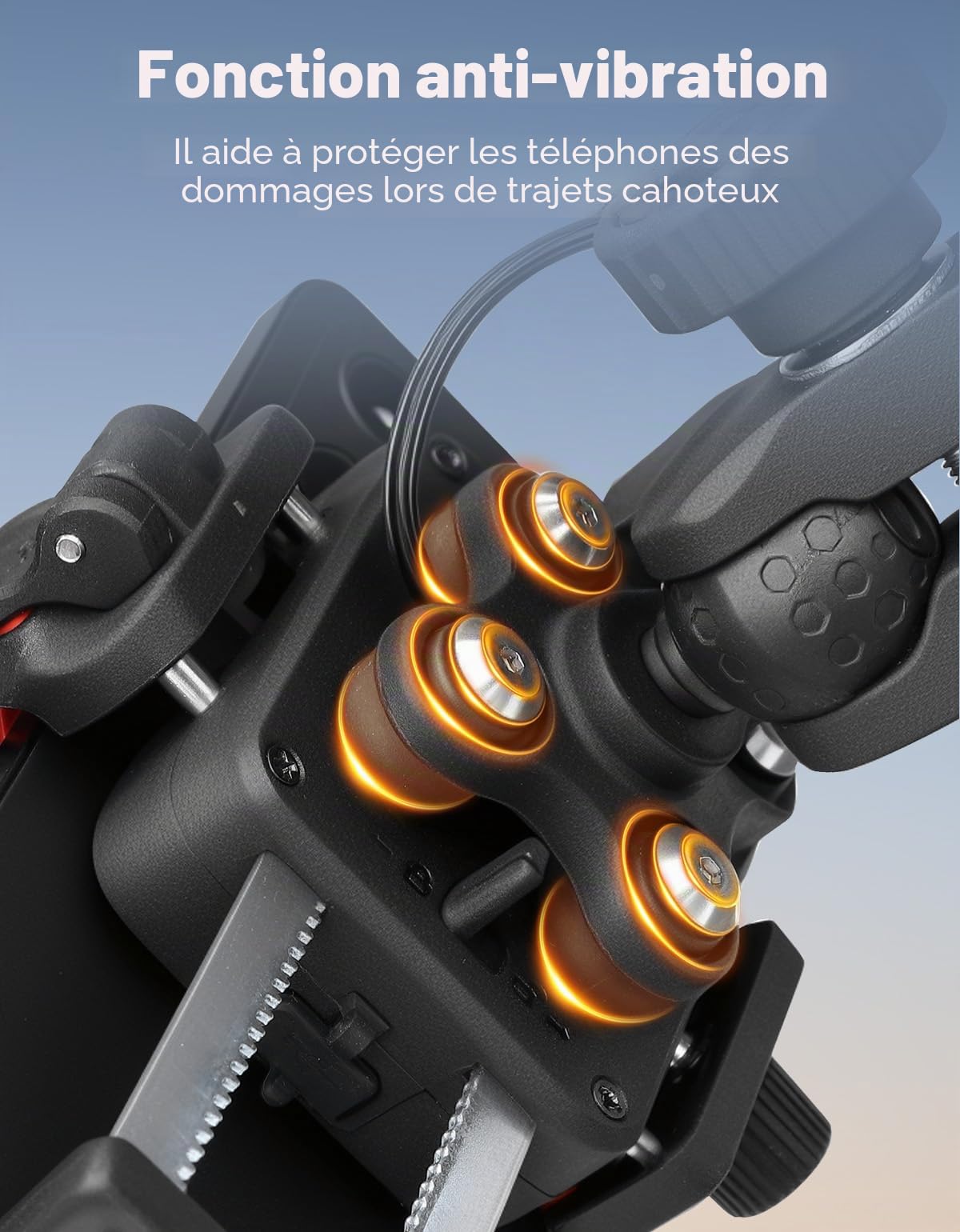 KEMIMOTO Support Telephone Moto avec Charge sans Fil 15W et Charge Rapide 33W PD/USB-C, Support Téléphone Moto Antivol et Antichoc, Rotation à 360°, Compatible avec Smartphones de 5,4"-7,2"