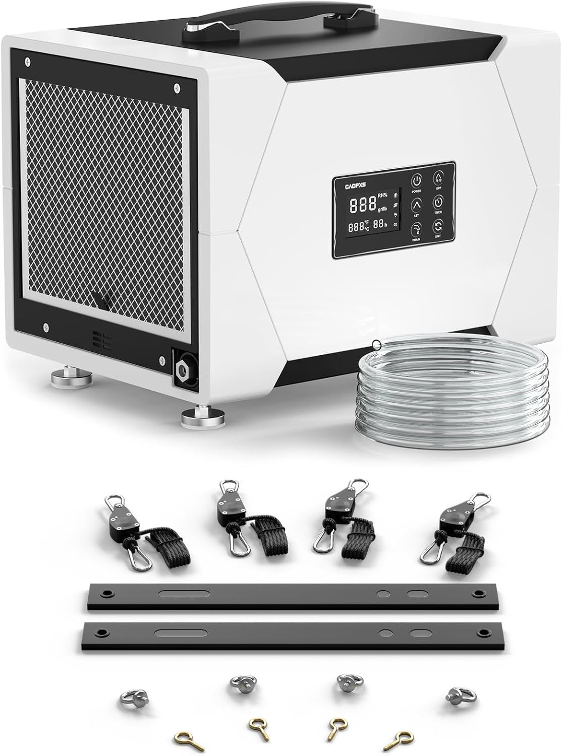 CADPXS Crawl Space Dehumidifier Bundle - 80 Pint Commercial Dehumidifier with Pump and Drain Hose + Hanging Kits, for Crawl Spaces, Basements, Compact, Auto Defrost, Memory Start, cETL Certified