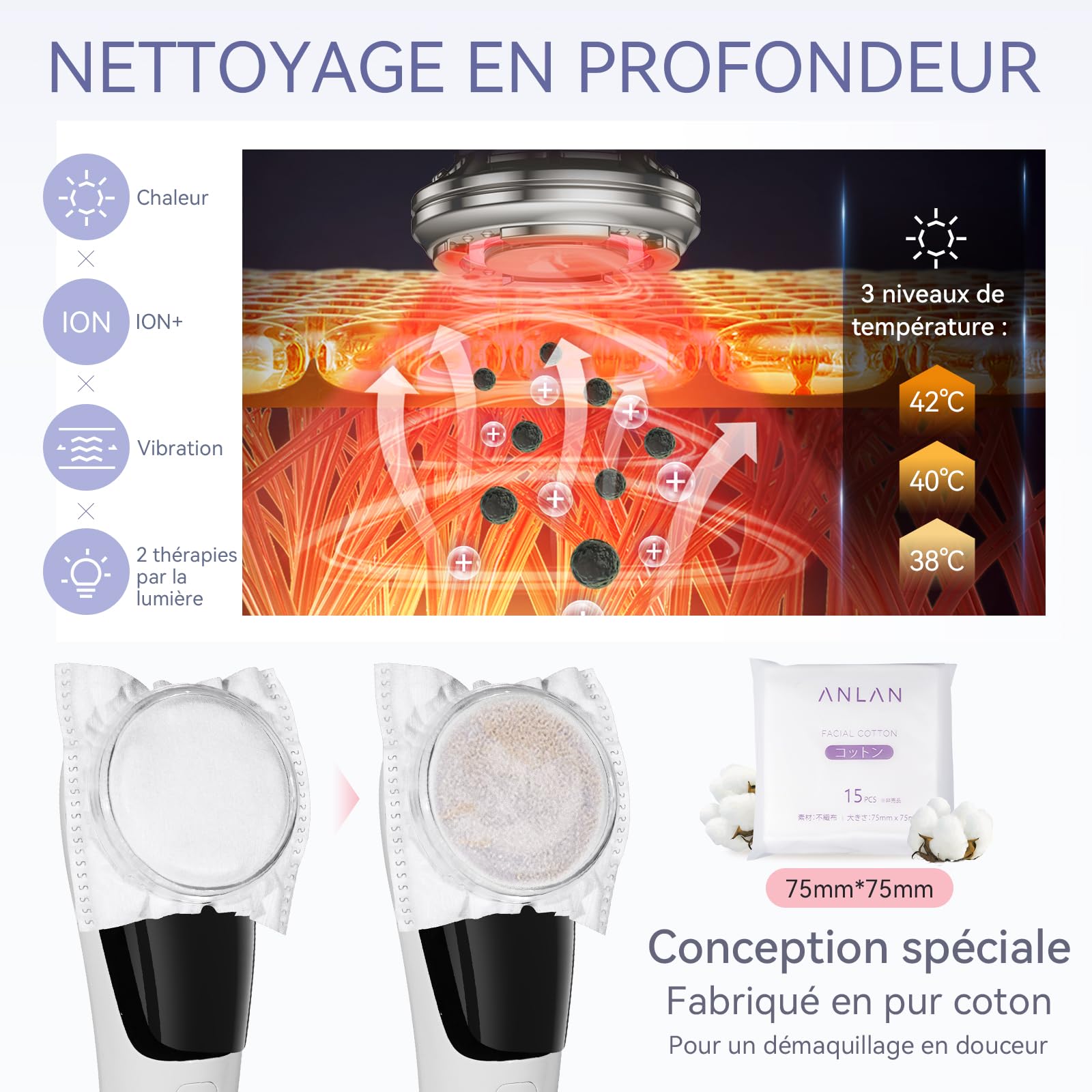 ANLAN 5 in 1 Gesichtsmassagegerät gegen Falten Rote und Blaue Lichttherapie EMS Heat Cool Vibration