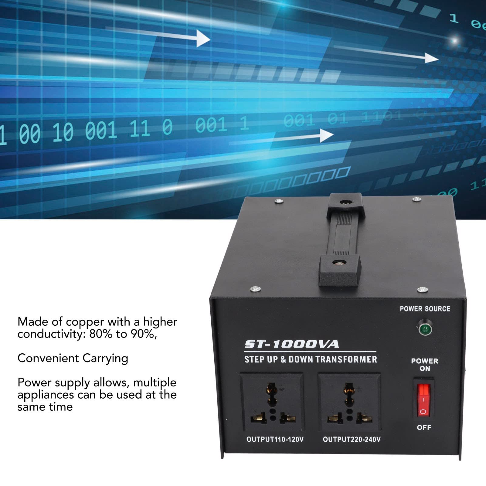Convertidor de Voltaje del Transformador de 1000W Paso Up Fase única, Convertidor de Voltaje de Paso de 110 V a 220V para Secadores de Cabello, Exprimidores, Cocinas de Arroz