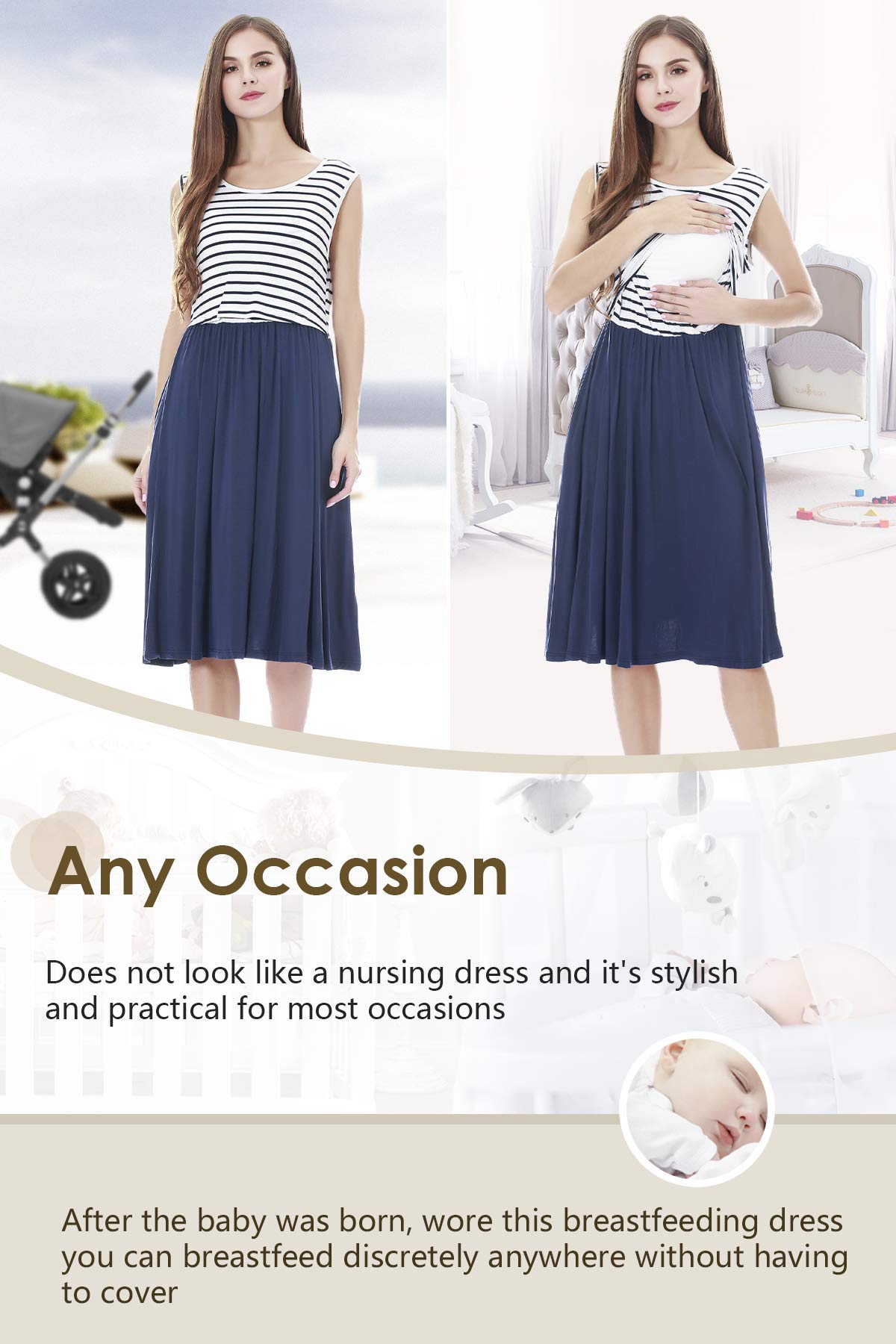 Smallshow Mujer Vestido de Lactancia de Maternidad, en Capas, con Bolsillos
