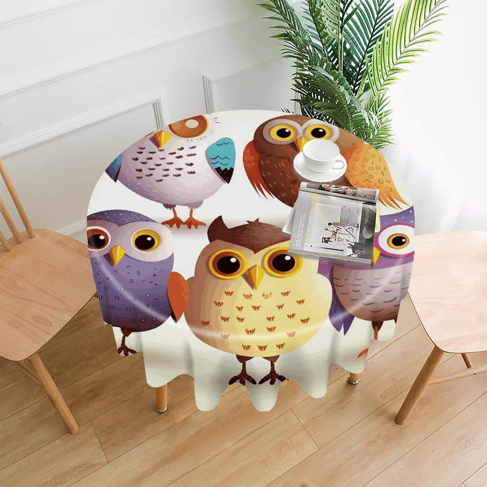 FekiLoot Owls Birds Round Tablecloth Cover 60 Inch Wrinkle Free Washable Polyester Fabric Table Cover Decorative Round Table Cloth for Home Dining Kitchen Party Farmhouse
