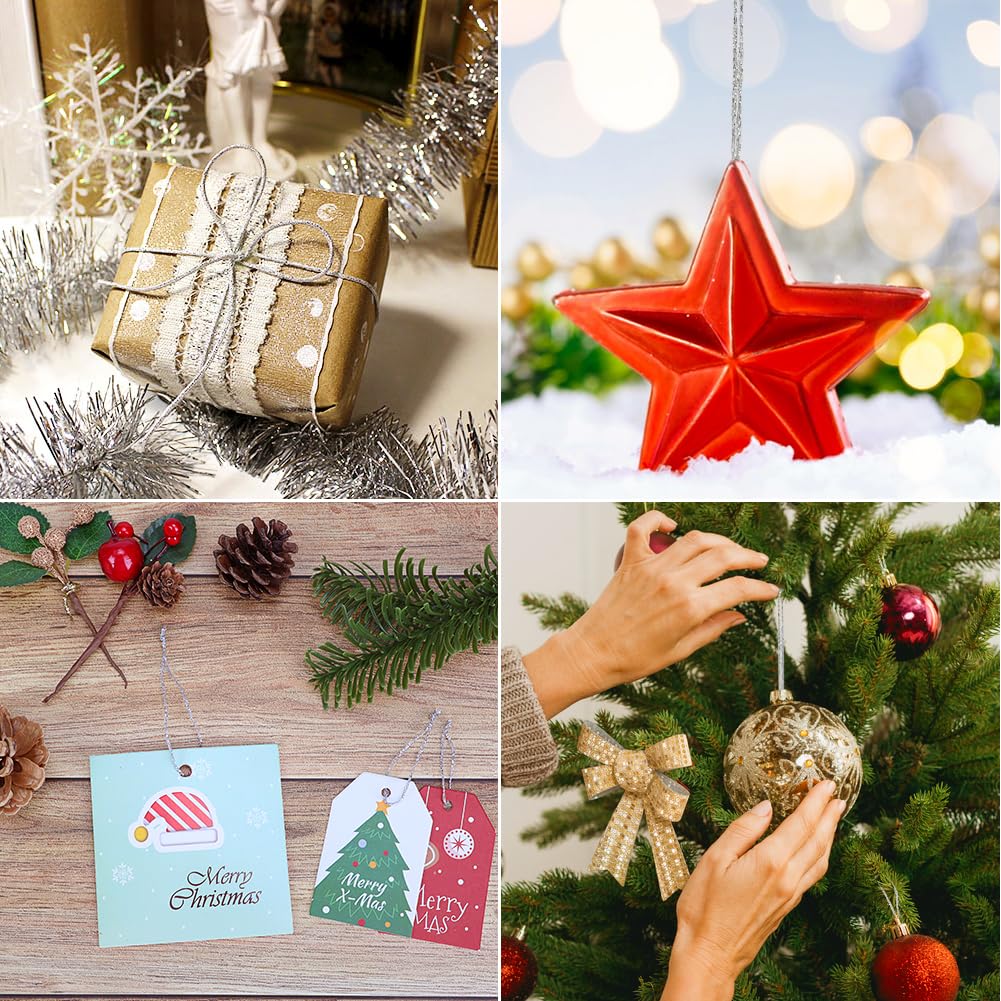 100M Metallic Silver String, 1mm Christmas Silver Thread Wrapping Twine for Gift Christmas Bauble Crafts Decoration - Image 4