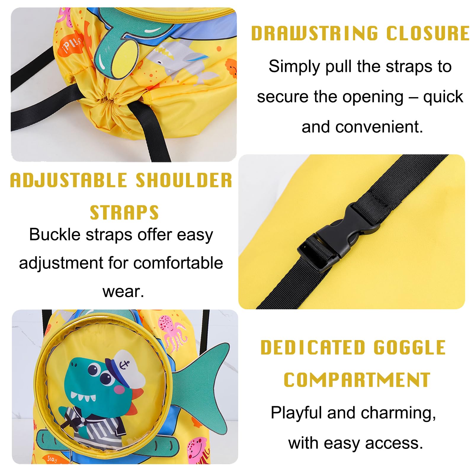 Coccodrillo dei Cartoni Animati Borsa Piscina, Borsone Piscina, Zaino Piscinas Bambino, Borsa da Nuoto Asciutta e Bagnata, Grande Capacità con Scarpiera per Sport Viaggi Scuola Nuoto, Giallo