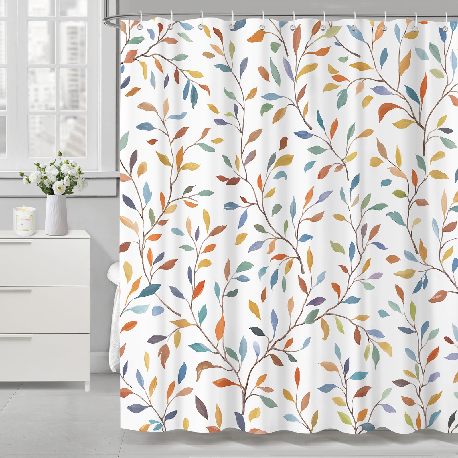 Dazzlewall Boho Leaves Shower Curtain for Bathroom Mould & Mildew Resistant