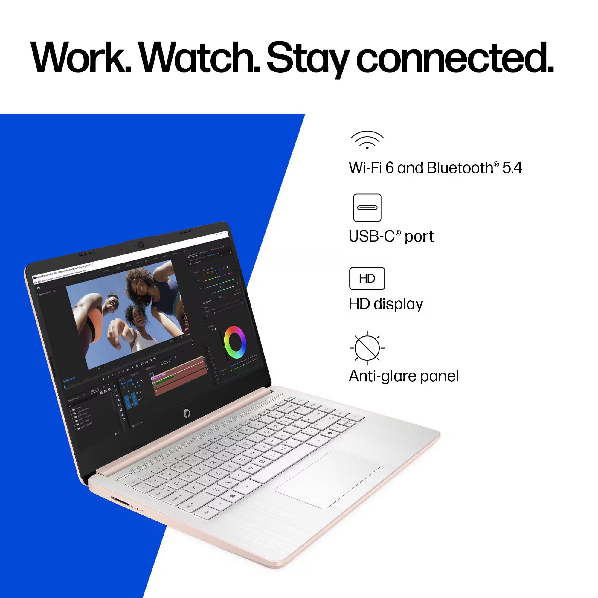 HP 14" Laptop Thin and Light for 2026 Student Business with Office Suite, Copilot AI, Intel CPU Up to 2.8GHz, 16GB RAM, 628GB Storage (128GB SSD+500GB Ext), WiFi 6, Win 11 Pro, MarxsolAddon, Rosegold — view 7