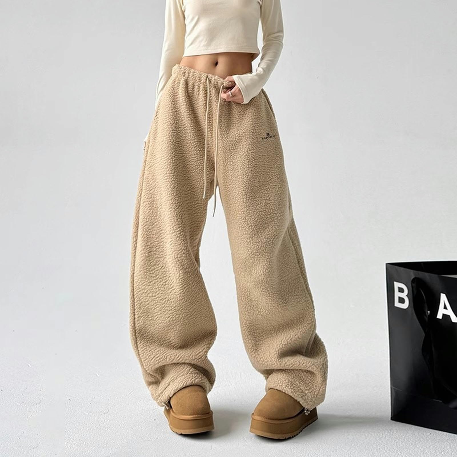 Pantalone Donna Pantaloni Casual Caldi in Vello Polare Donne Inverno Stile Inverno in Stile Pigro Pantaloni Lunghi Versatili-Cachi-m