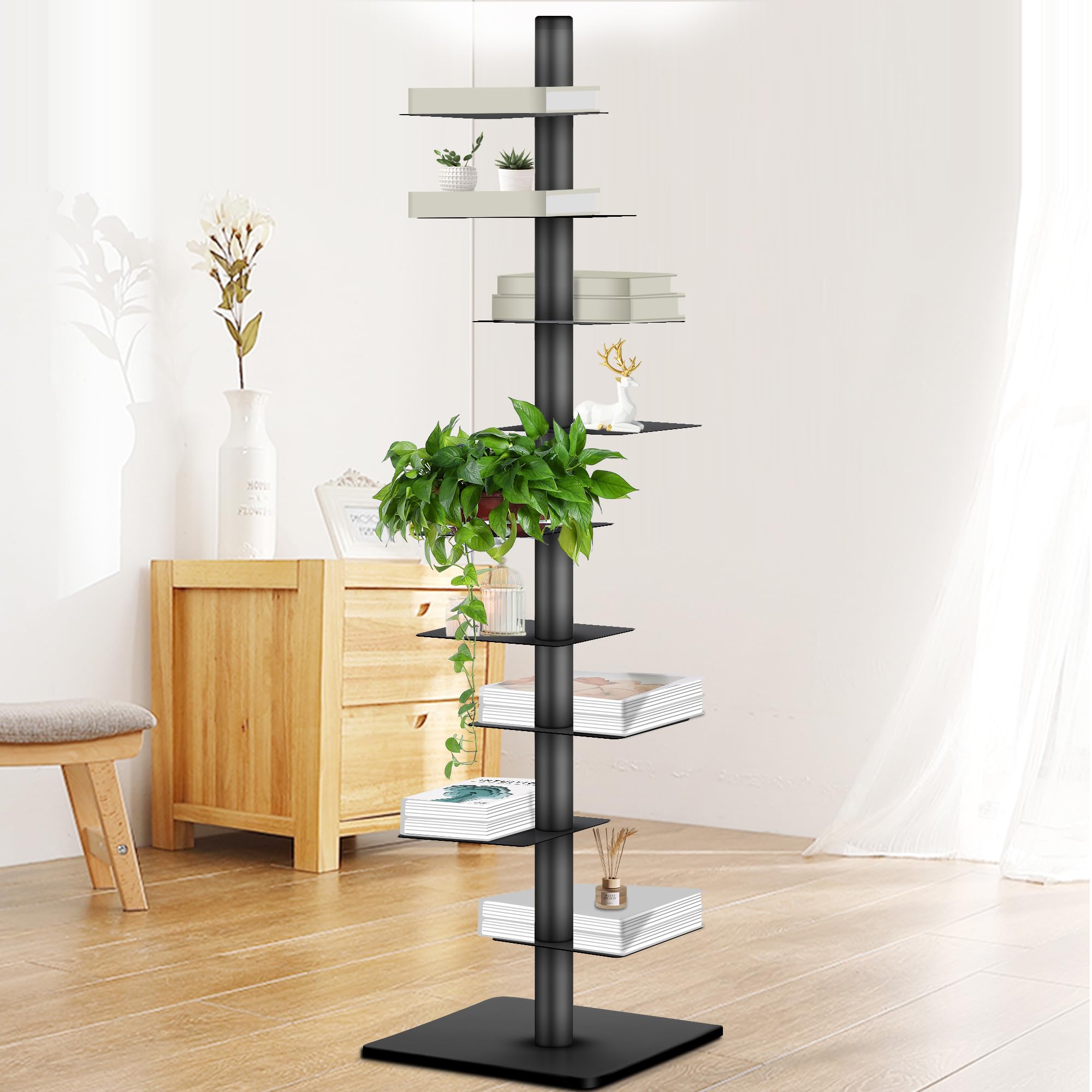 9 Tier Metal Vertical Bookshelf Tower for Small Spaces