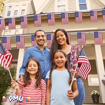 PMU Patriotic American Flag Pennant Banner 8 Ft 4th of July Decoration, Red White & Blue Decor, USA Flag Bunting Banners, Easy-to-Hang Patriotic Banner for Outdoor Decoration & Memorial Day