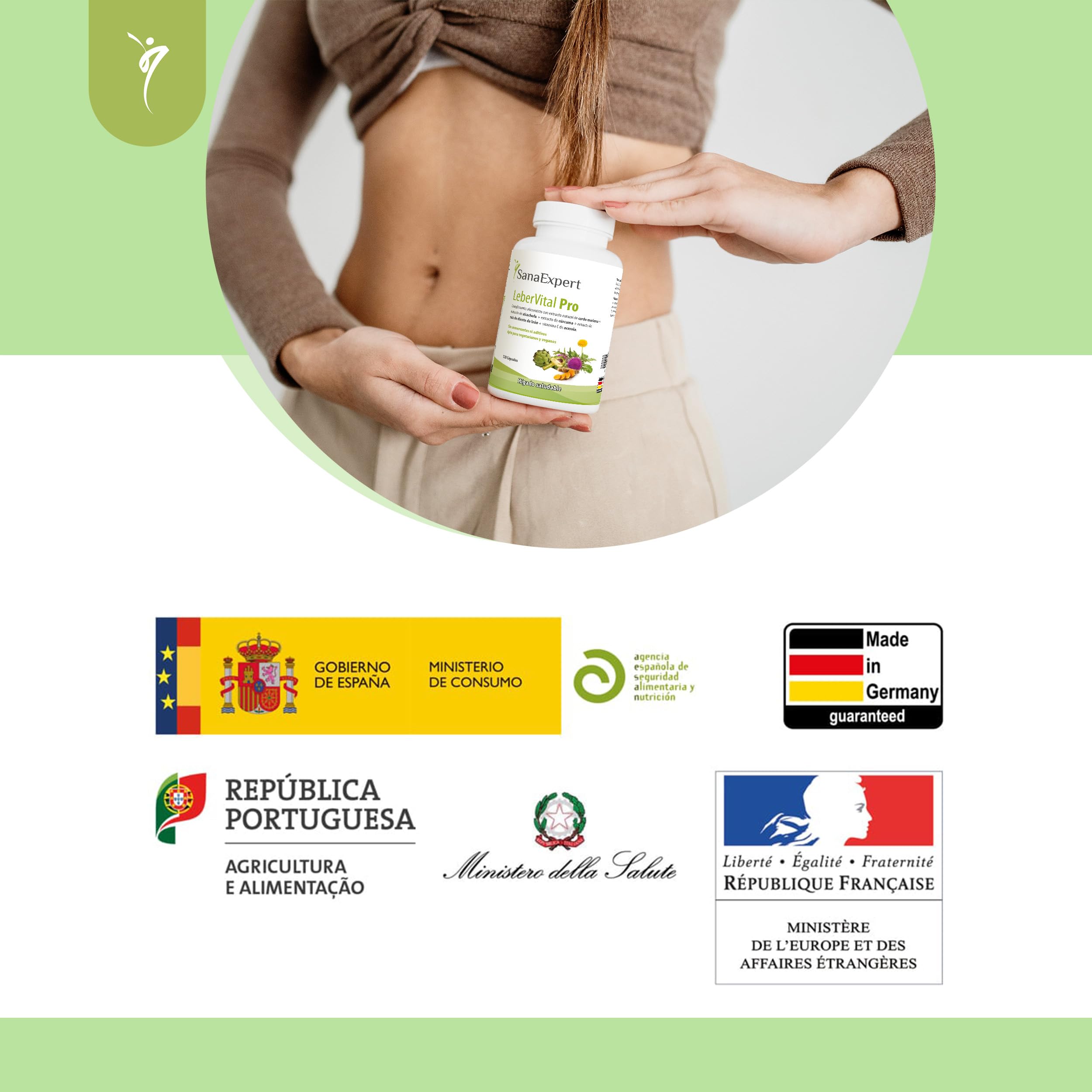 SanaExpert LeberVital Pro - Suplemento Natural para la Purificación y Salud Hepática - Con Cardo Mariano, Cúrcuma, Alcachofa, Raíz de Diente de León y Vitamina C - 120 Cápsulas - Fabricado en Alemania