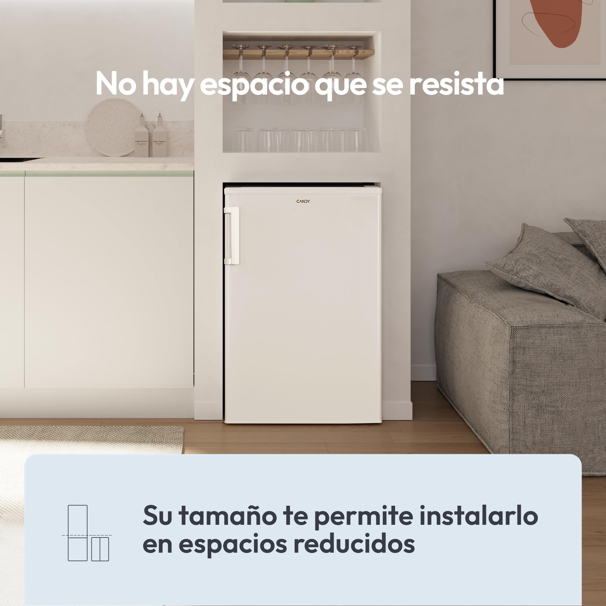 Candy CCTOS 544WHN Frigorífico Mini con Congelador, Bajo Encimera, 40DB, Capacidad 109L, Cajón Verdulero, Temperatura Regulable, Luz LED, Puerta Reversible, Alto 85cm, Blanco
