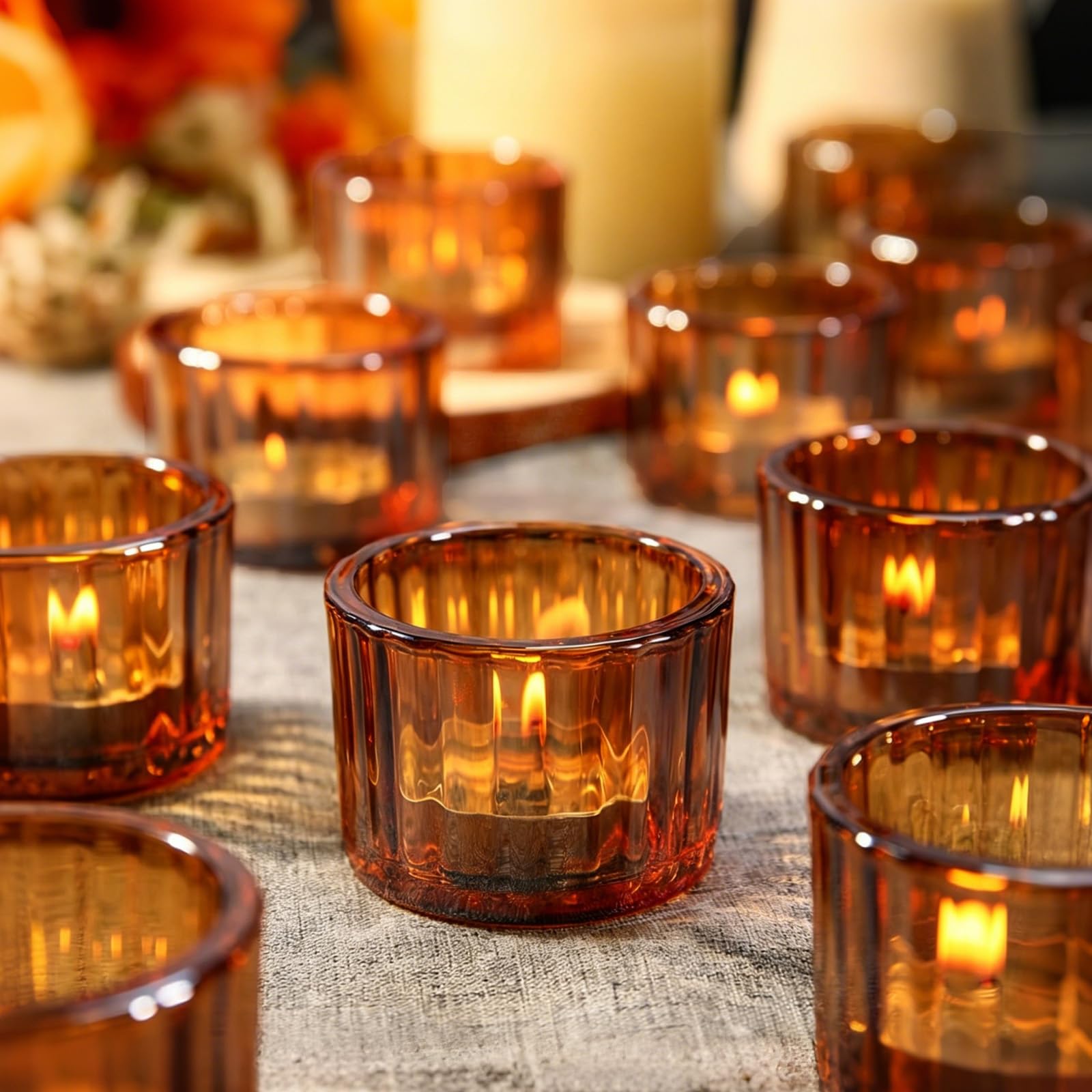 Set di 12 Porta Candele, Porta Candela Color Ambra, 5 cm x 3,5 cm, per Matrimoni, Feste di Compleanno, Decorazioni per la Casa