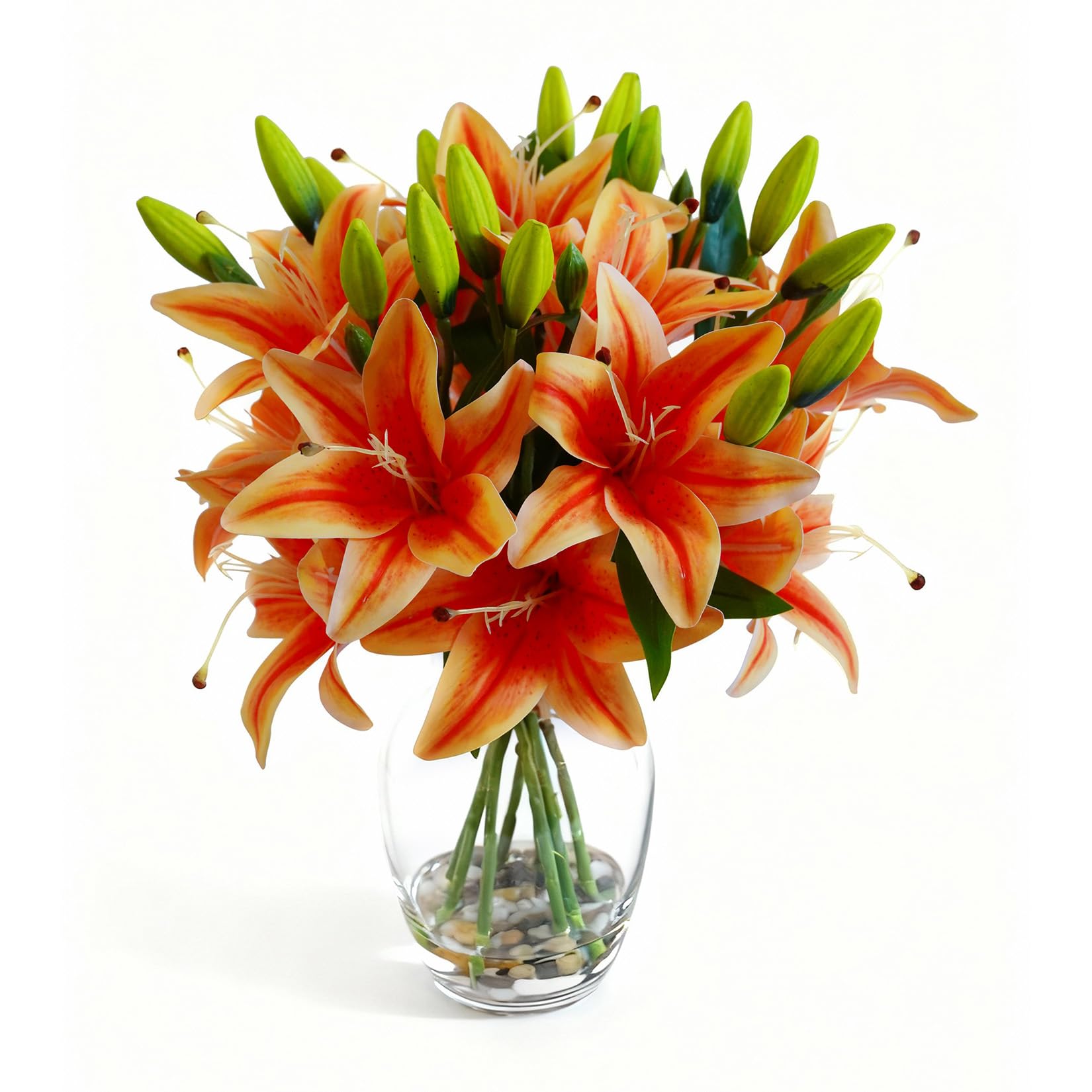 Garvee Tiger Lily Artificial Flowers, Lifelike Fake Lilies in Vase with Faux Water, Artificial Floral Arrangements for Home Office Anniversary, Birthday & Special Occasions Decor, Orange