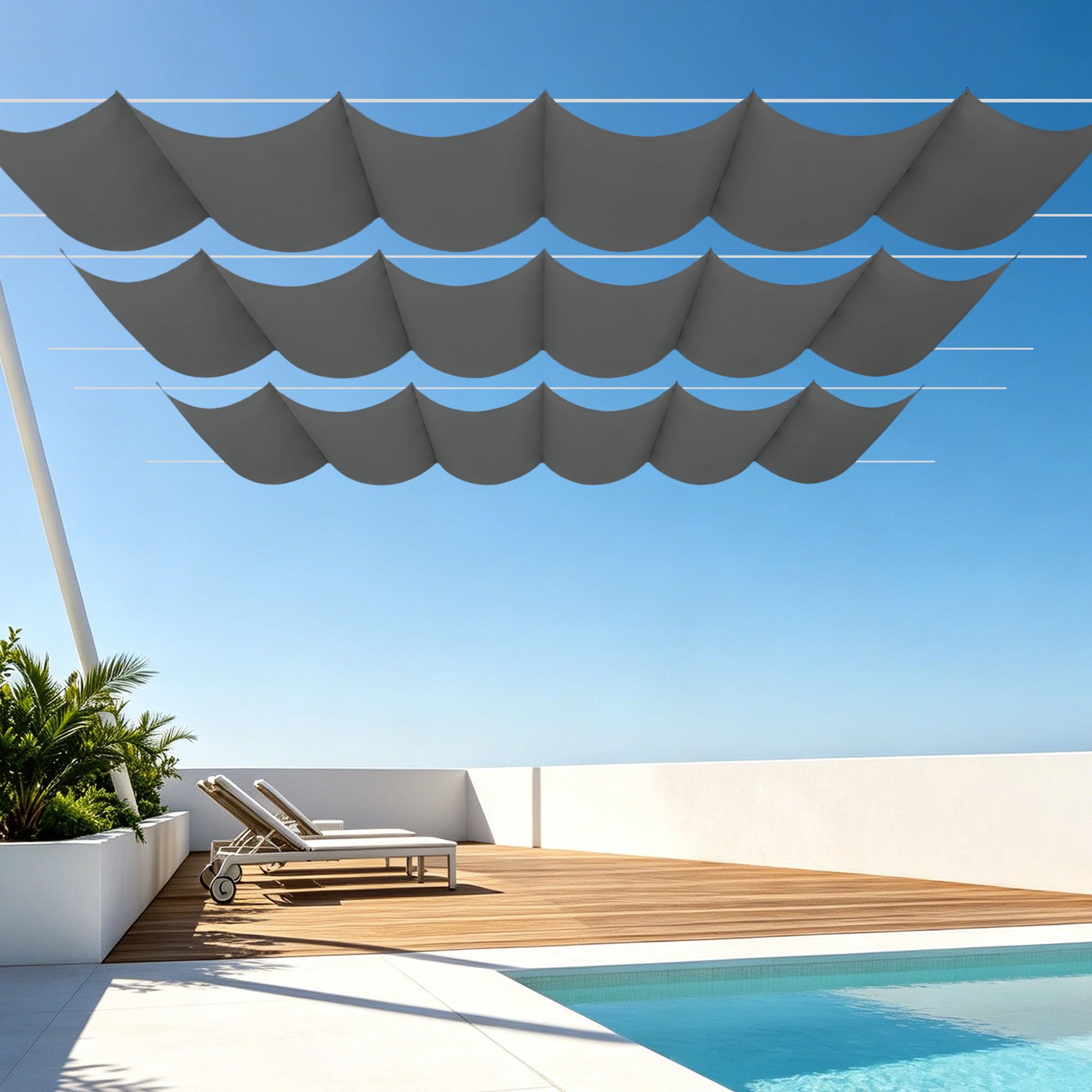 Voile d'ombrage rétractable imperméable et pare-soleil vague gris foncé