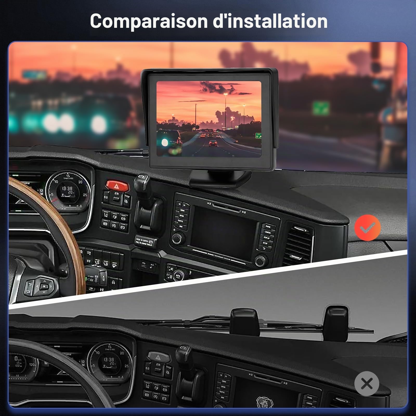 Rimoody Camera de Recul, Caméra de Recul pour Voiture avec Bonne Vision Nocturne Caméra Etanche 4.3 Pouces LCD Moniteur pour Camping Car/Camion/RV/Remorques/Agricole/SUV/Pick-up avec 10m Câble 12V-24V