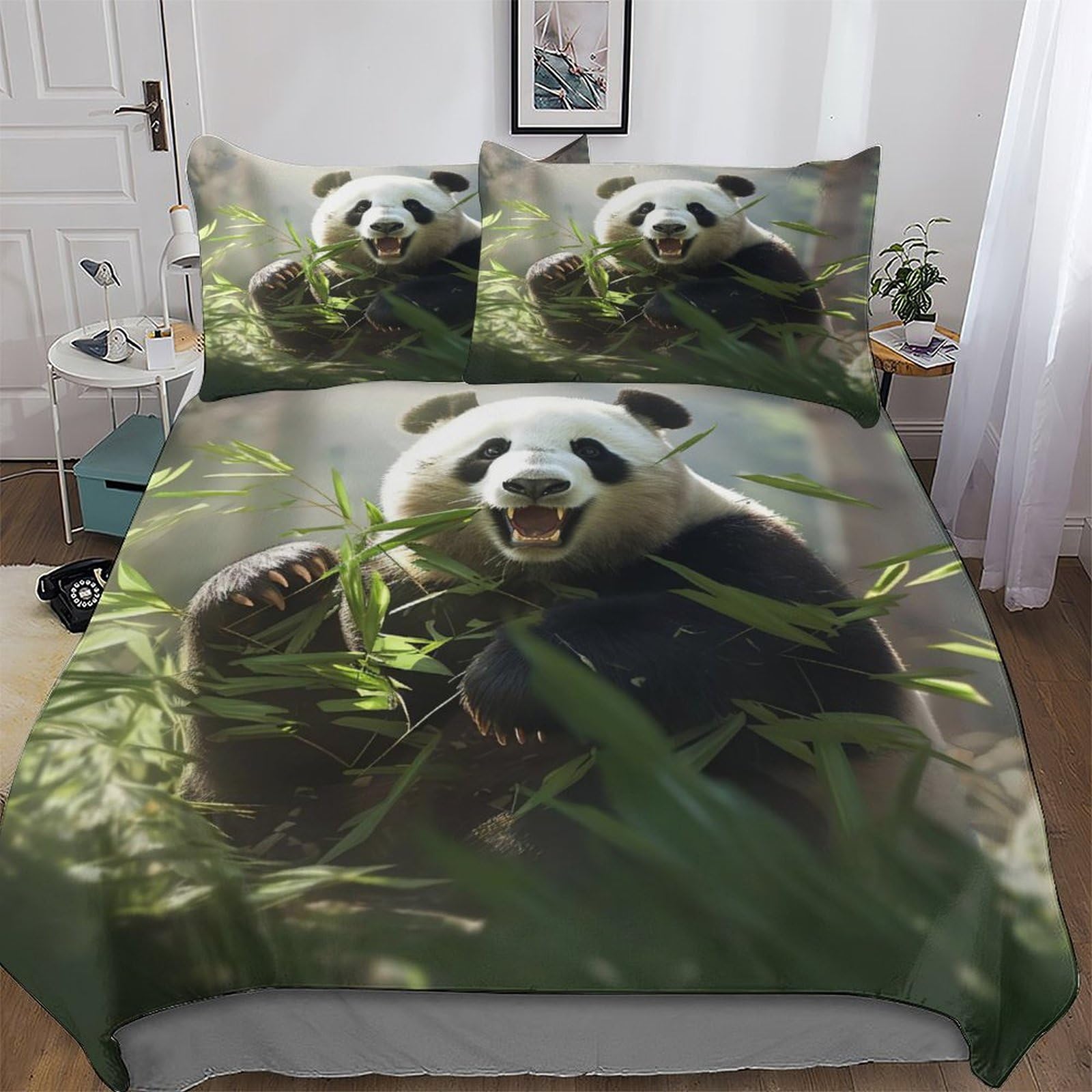 Housse de couette panda 220x240 cm en microfibre avec taies d'oreiller pour lit king size