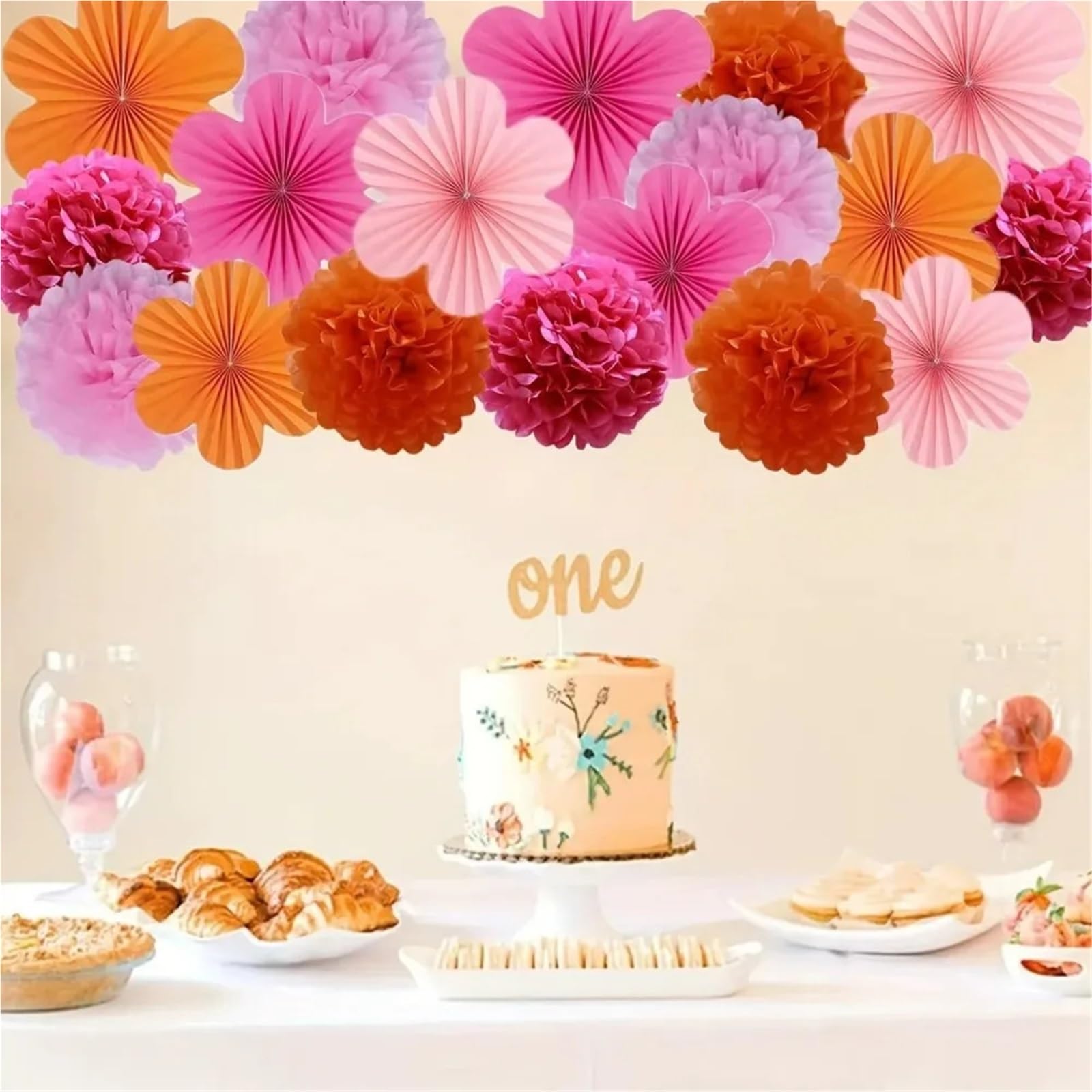 Pompons Deko 18 Stück Papierfächer und Pom-Poms-Dekoration