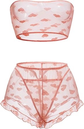 Womens Lingerie Set Stretchy Lace Bandeau Bra Top Underwear with Shorts and Thong Size S-XXL