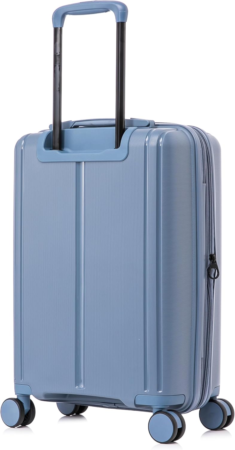 DUKAP AIRLEY Expandable Carry On Luggage with Spinner Wheels | 20 in TSA Approved Hard Shell Travel Suitcase with Combination Lock Retractable Trolley Side Studs and Gel Handles | Blue