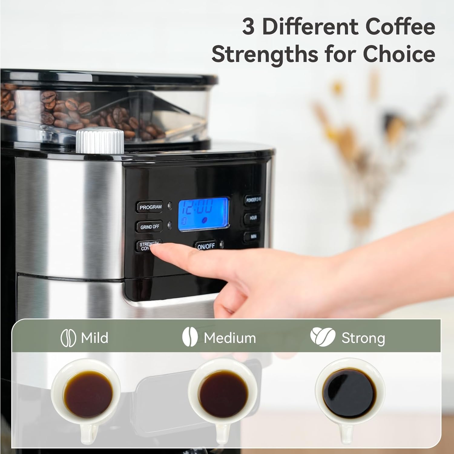 Gevi 10-Cup Drip Coffee Maker with Burr Grinder | Programmable Timer, 1.5L Water Tank, Reusable Filter, Warming Plate, All-in-One Brew & Grind Coffee Machine