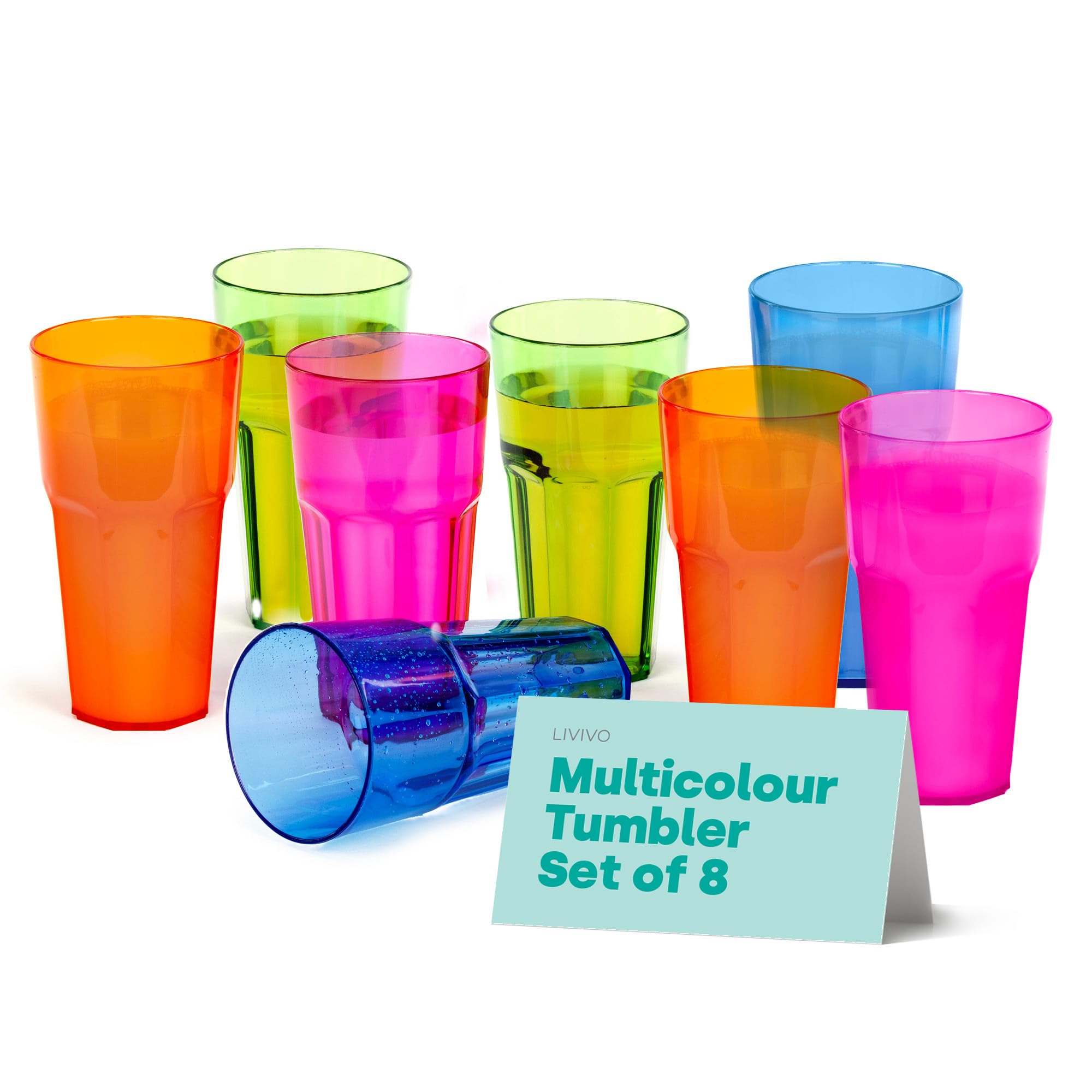 Set of 4 Plastic Tumbler | BPA Free Premium Quality | Beautiful Colors | Stackable Design| Perfect for Picnic,Camping, Kids Party, Caravan, Indoor & Outdoor | 600ml Capacity (Pack of 8)