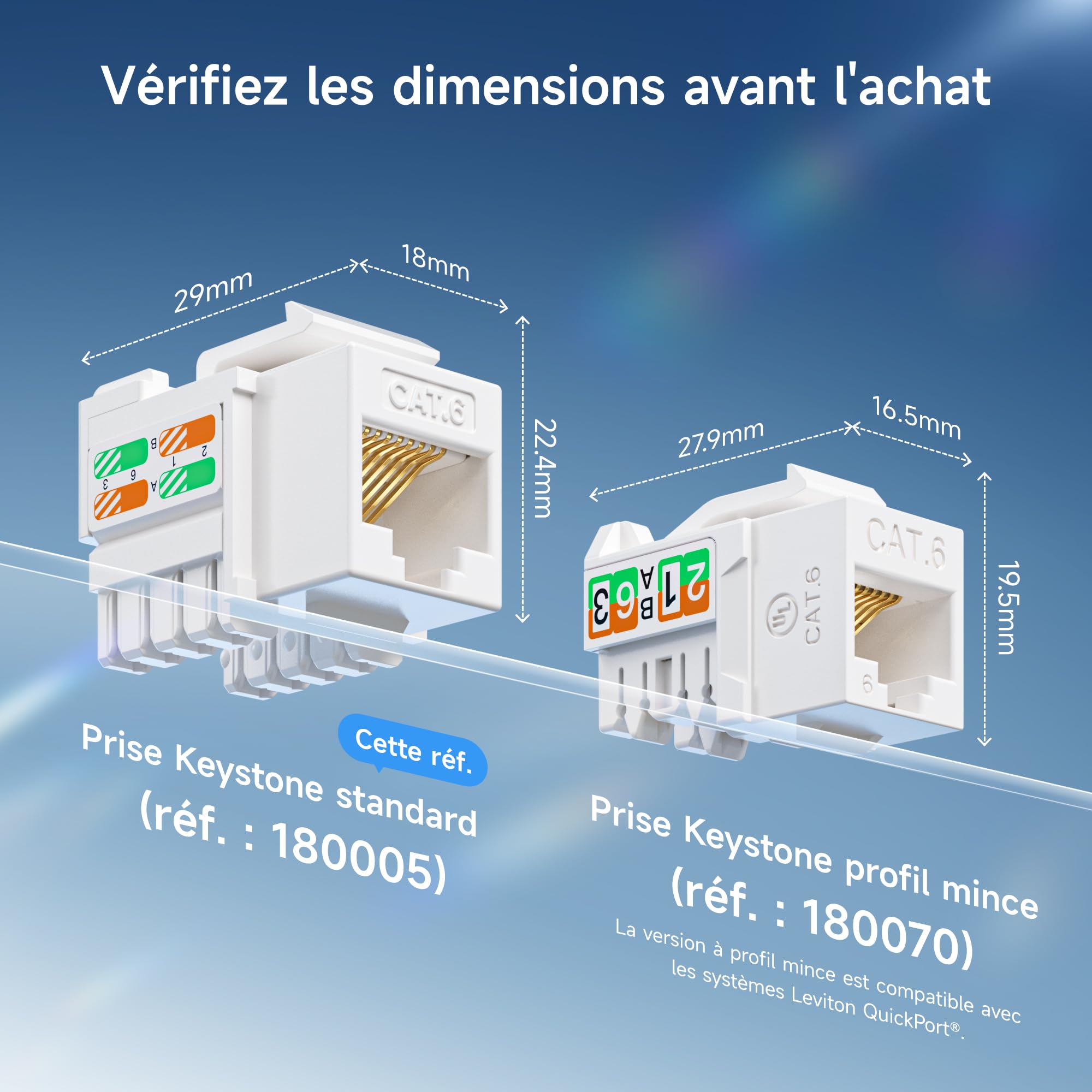 Cable Matters Ensemble de 25 Prises Keystone Cat6 RJ45 [UL Certifié] en Blanc et Support Keystone Punch-Down