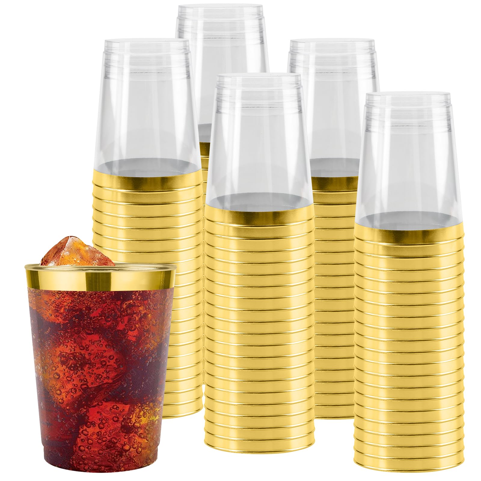 100 bicchieri in plastica con bordo dorato, capacità 360 ml, eleganti bicchieri per feste di nozze per eventi e celebrazioni