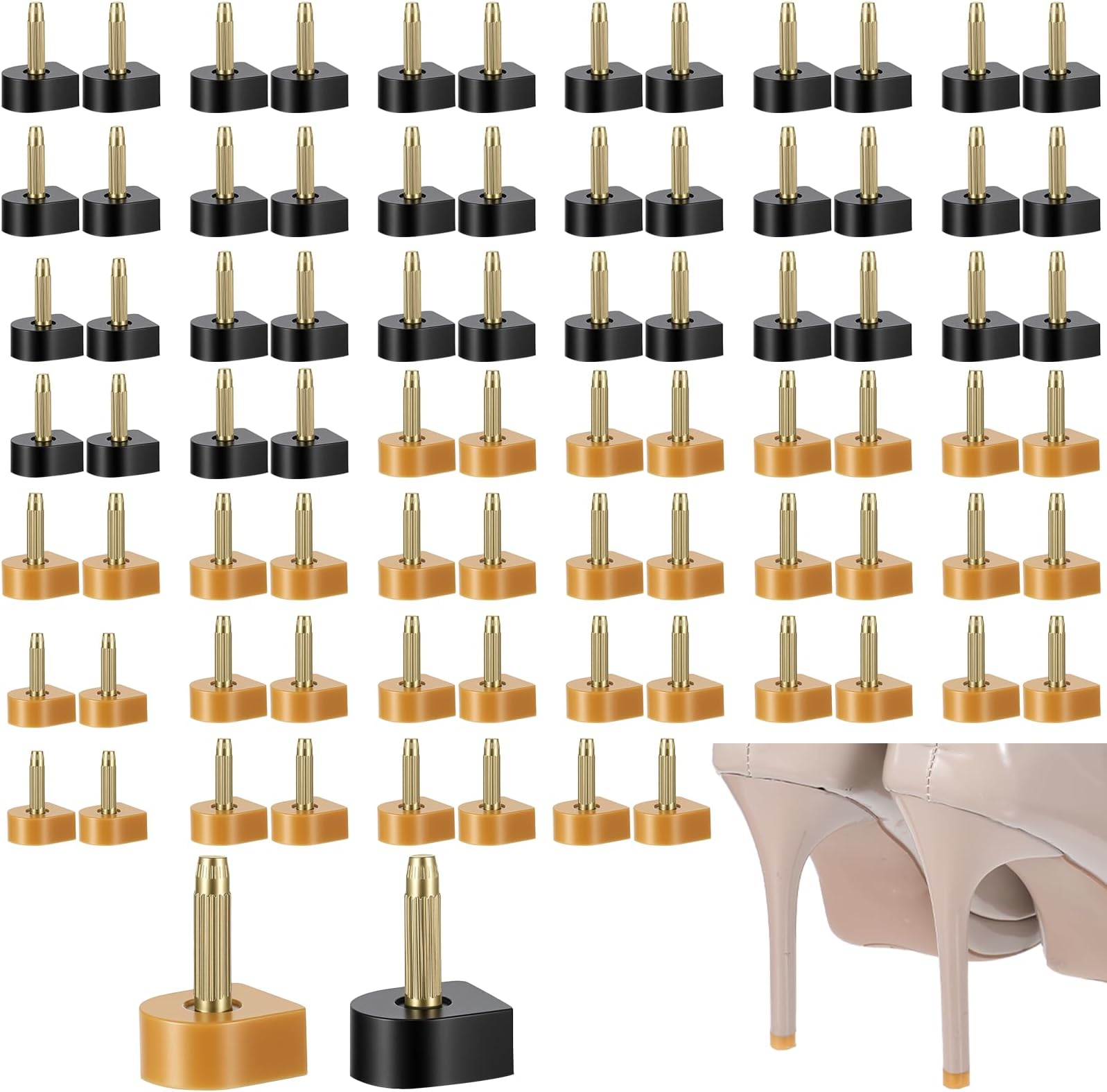 Thinp 20 Pairs High Heel Replacement Tips, 5 Sizes Heel Caps for High Heels U-Shape Highs Heels Repair Caps Non-Slip HeelProtectors Shoes Tips Repair Kit for Boot and Stiletto (Black & Brown)