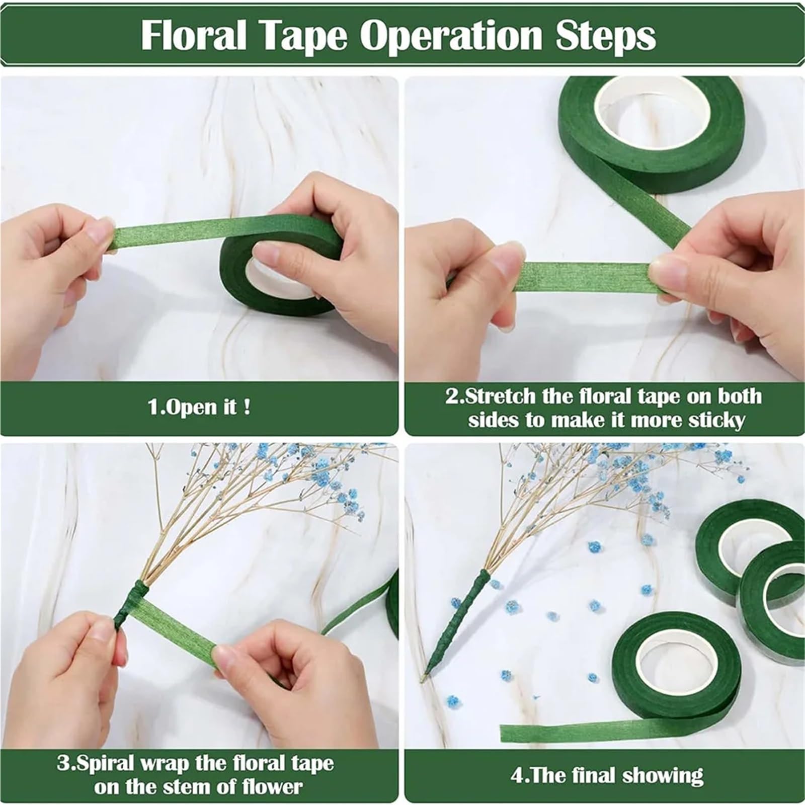 6 Stück DIY Bastelbedarf Grünes Papierband Blumenband Hochzeit Blumenstrauß Selbstklebendes Zubehör Arrangement Stiel Wrap Dekor Für Floristik