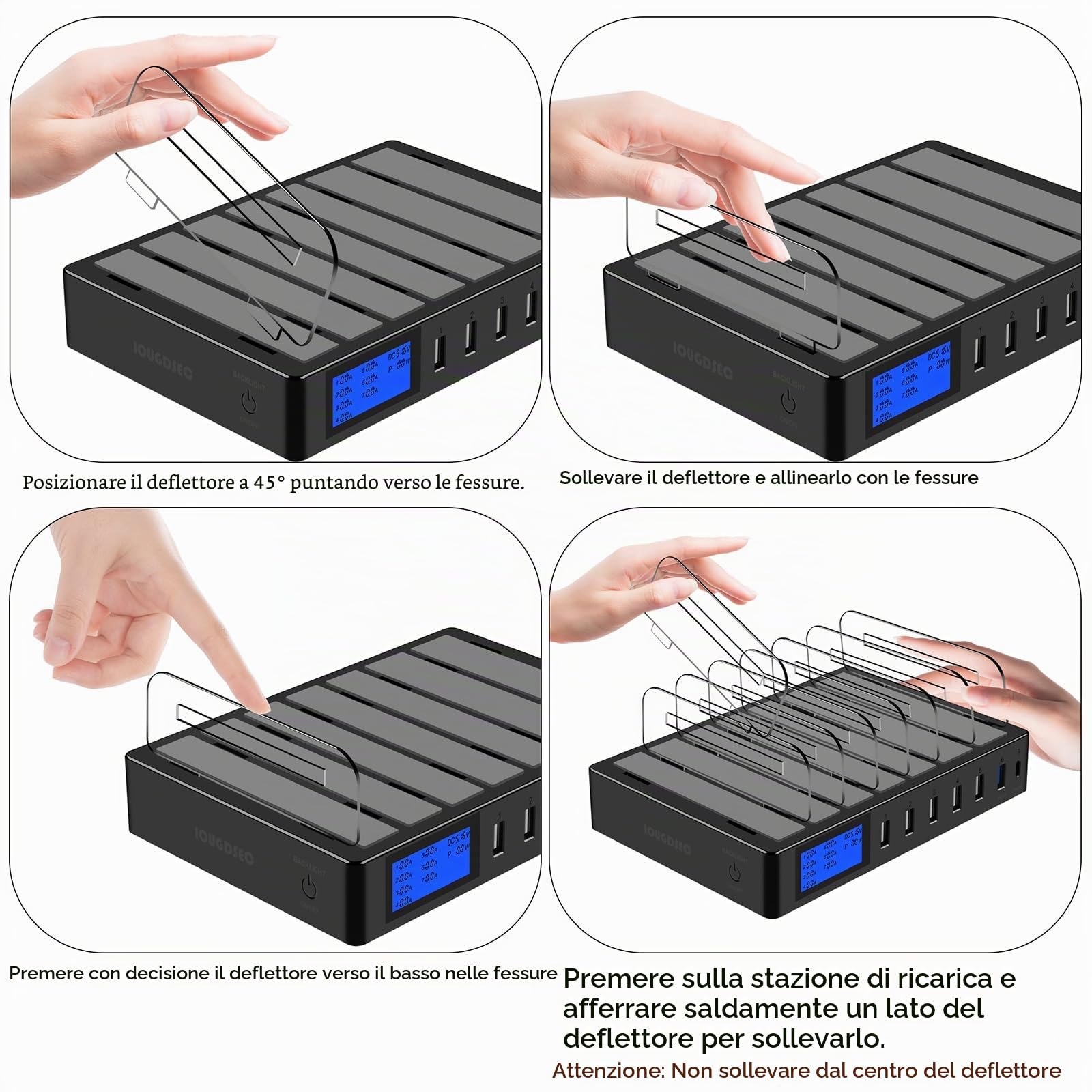 Stazione di ricarica rapida PD20W QC3.0 Multi porte USB, stazione di ricarica 7 in 1 per più dispositivi con display LCD compatibile per iPhone, iPad, Samsung, Huawei e altri (nero)