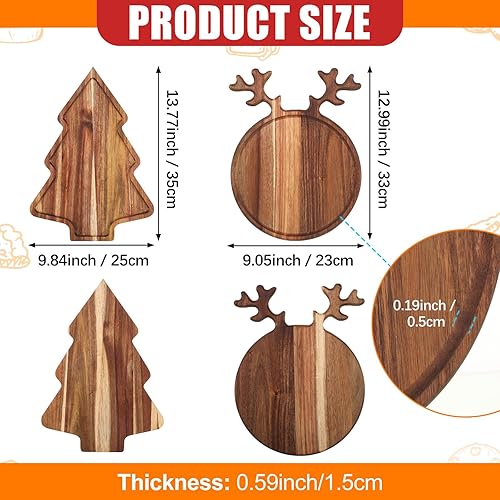 Miniatura 2 de 2 tablas de charcutería de Navidad para árbol de Navidad, cocina, tabla de cortar de madera con mango de madera de acacia de Papá Noel, bonita tabla