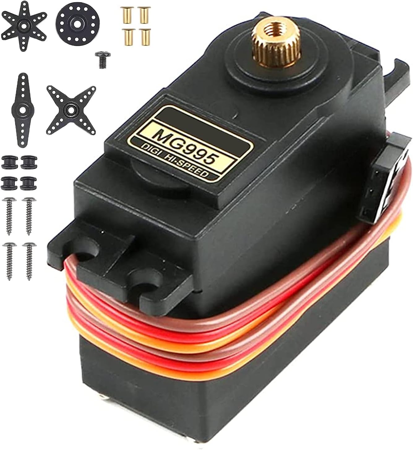 MMOBIEL Micro Servo Motor Kit MG995 55g 180° for RC Drone/Car/Airplane/Helicopter/Vehicles/Robots/Compatible with Arduino Projects and Raspberry Pi Incl. Screws and 4 Servo Arms