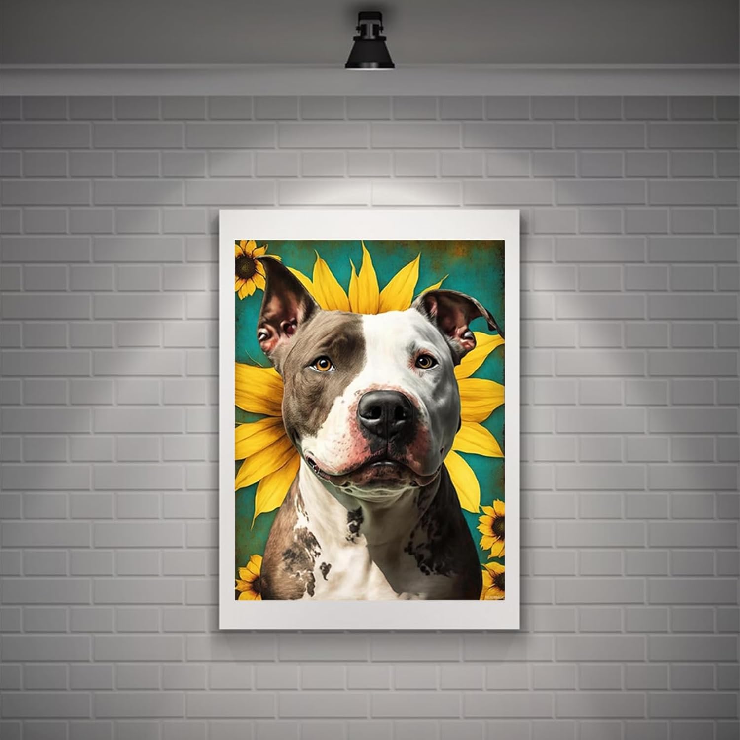 HMDIIMGE Pit Bull Diamond Painting Kits, Animals Colorful Flowers 5D Diamond Painting DIY Full Drill Round Art Gems for Adults Beginners Home Wall Decoration 12x16 Inch