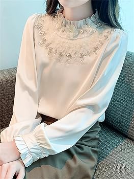 トップス mame Botanical Embroidery Chiffon blouse Elegant Summer Chiffon Blouse with Lace Patchwork 3/4