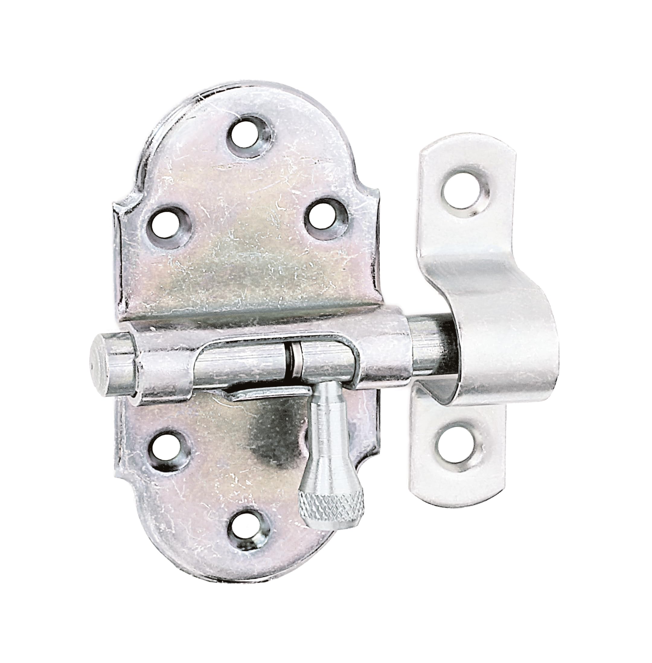 Alberts 842475 Grendelriegel | mit Messing-Knopf | galvanisch verzinkt, Dickschichtschutz | Platte 40 x 75 mm | Bolzen-Ø 9 mm | 10er Set