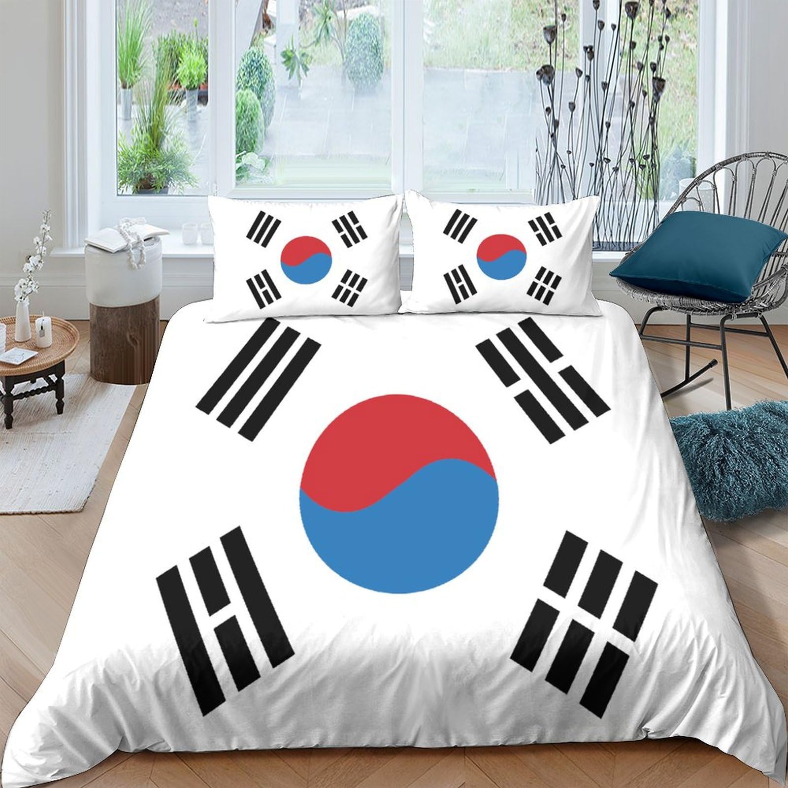 AAHARYA Flag of South Korea Quilt Cover National Flag Bedding Set with Pillowcases 3 Pieces with Zipper Closure Soft Microfiber Duvet Cover Double（200x200cm）