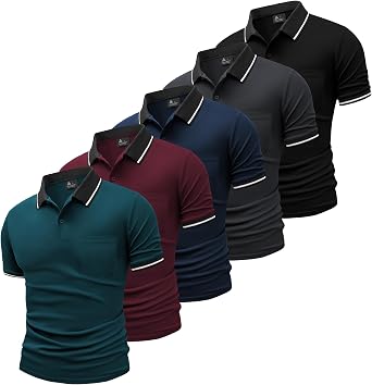 JACKETOWN 5 Pack Mens Polo Shirts Short Sleeve Lightweight Breathable Golf Polo for Adult Tennis Multipack Collared T Shirts