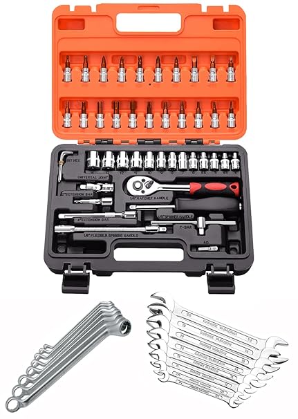 Digital Craft Multifunction Hand Tool Kit Car Ratchet Wrench Assembly Tool Household Repair Tools Automotive Set 46PC Socket Set,8Pc Double Open Spanner Set,8Pc Ring Spanner Set,
