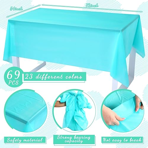 Miniatura 2 de Newwiee Paquete de 69 manteles de plástico para mesas rectangulares, manteles desechables para fiestas, 54 x 72 pulgadas, coloridos manteles