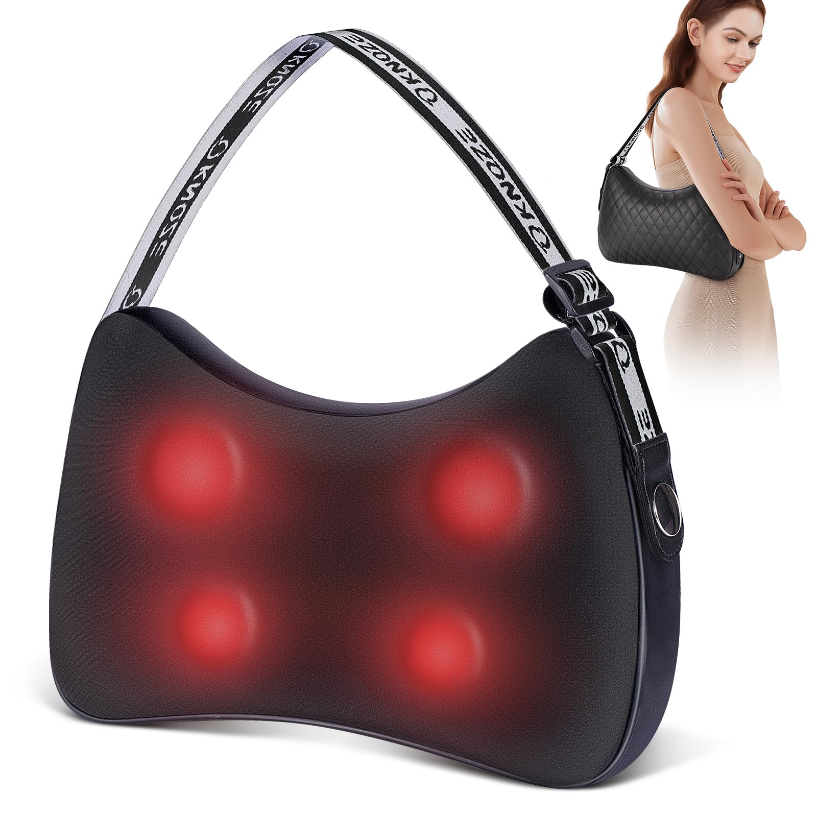 KNQZE Shiatsu Massagegerät, rückenmassagegerät，Nackenmassagegerät mit Wärme, 4D Rotierenden Massageköpfen, Tragbares Massagekissen, Geschenk für Frauen & Männer, Entspannung für Zuhause, Büro & Auto