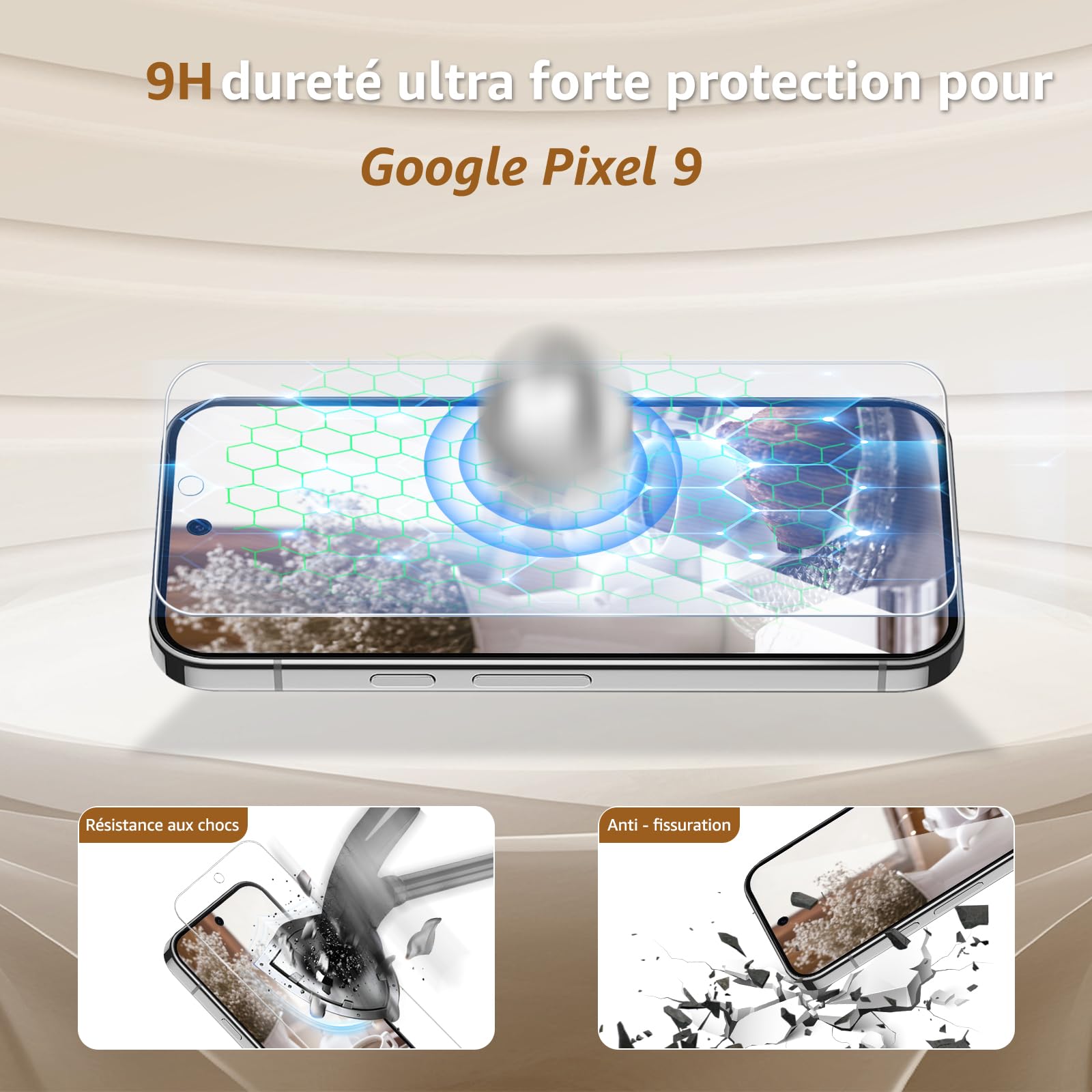 Cable Leader Verre Trempé pour Google Pixel 9 5G, pas de bulles protection écran, Dureté 9H, Couverture 2.5D, Anti-huile, Sensible au Toucher, 0.33mm Transparent HD Pixel 9 vitre protection-2 pièces