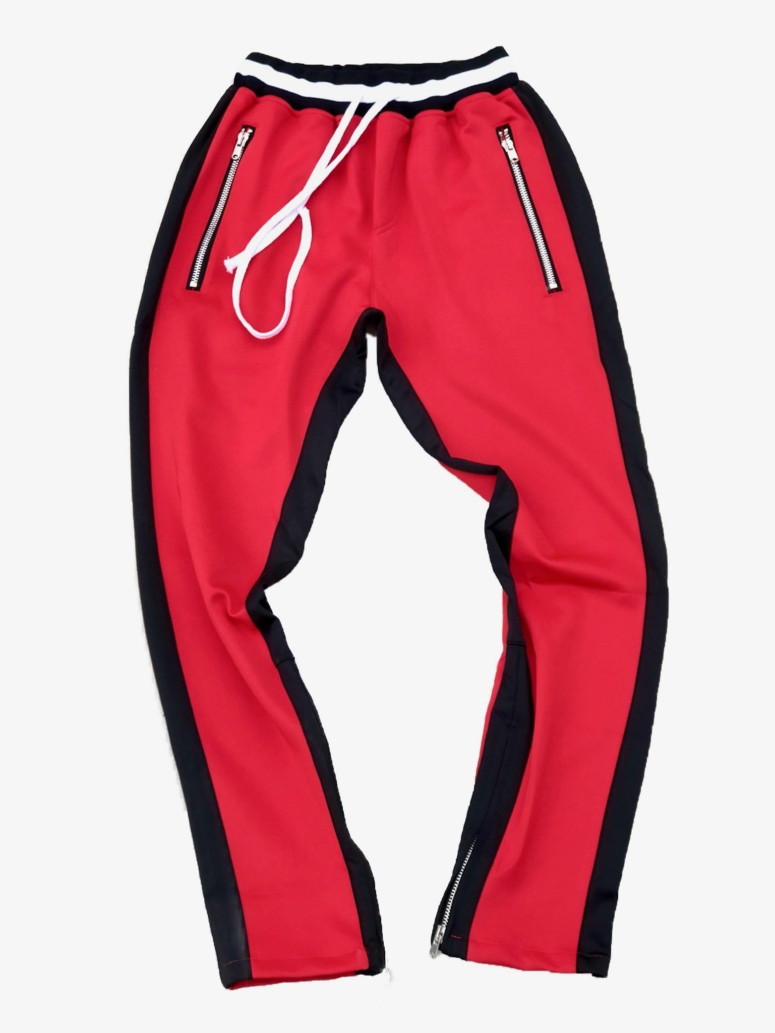 Red/Black Double Striped Fear of God Inspired Trackpants w/RIRI Zippers