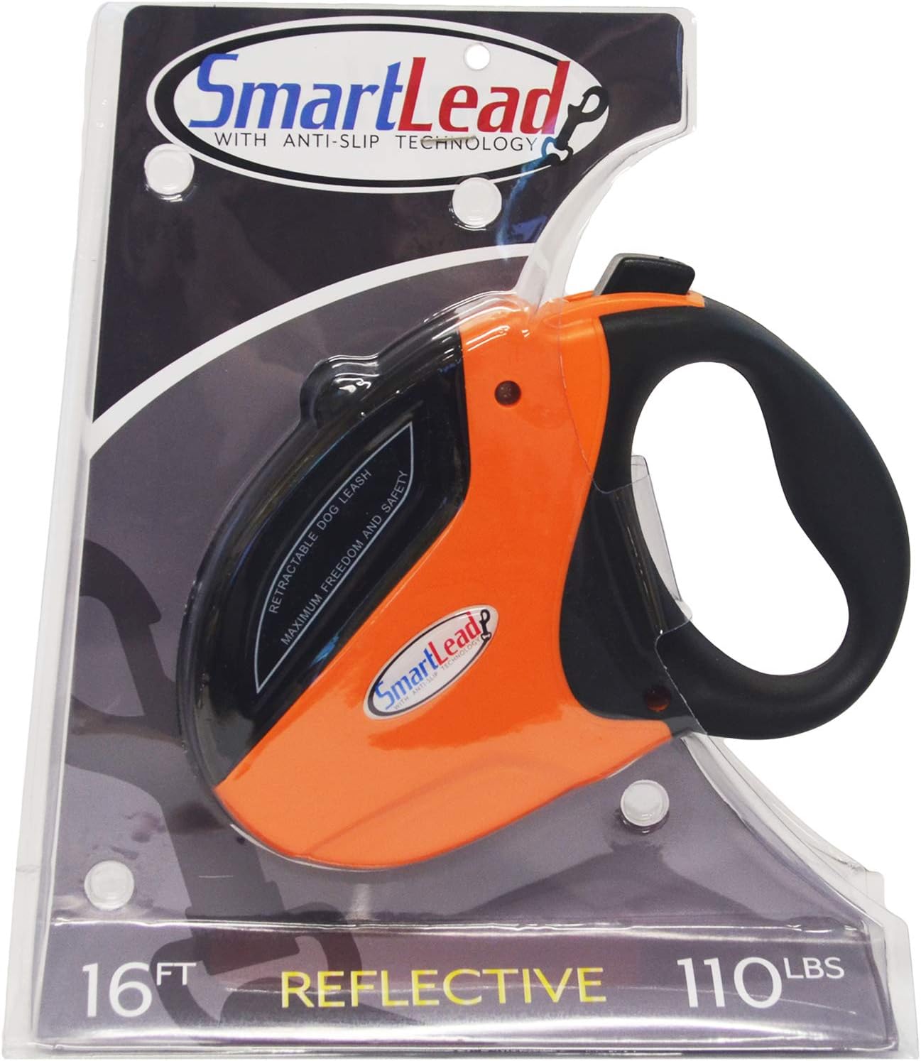 SmartLead Retractable, Reflective, Heavy-Duty 16-Foot Nylon Dog Leash, Tangle Free, Anti-Slip Brake Technology, Easy Grip Handle, Good for Dogs up to 110 Pounds – Blue (RL05BL)