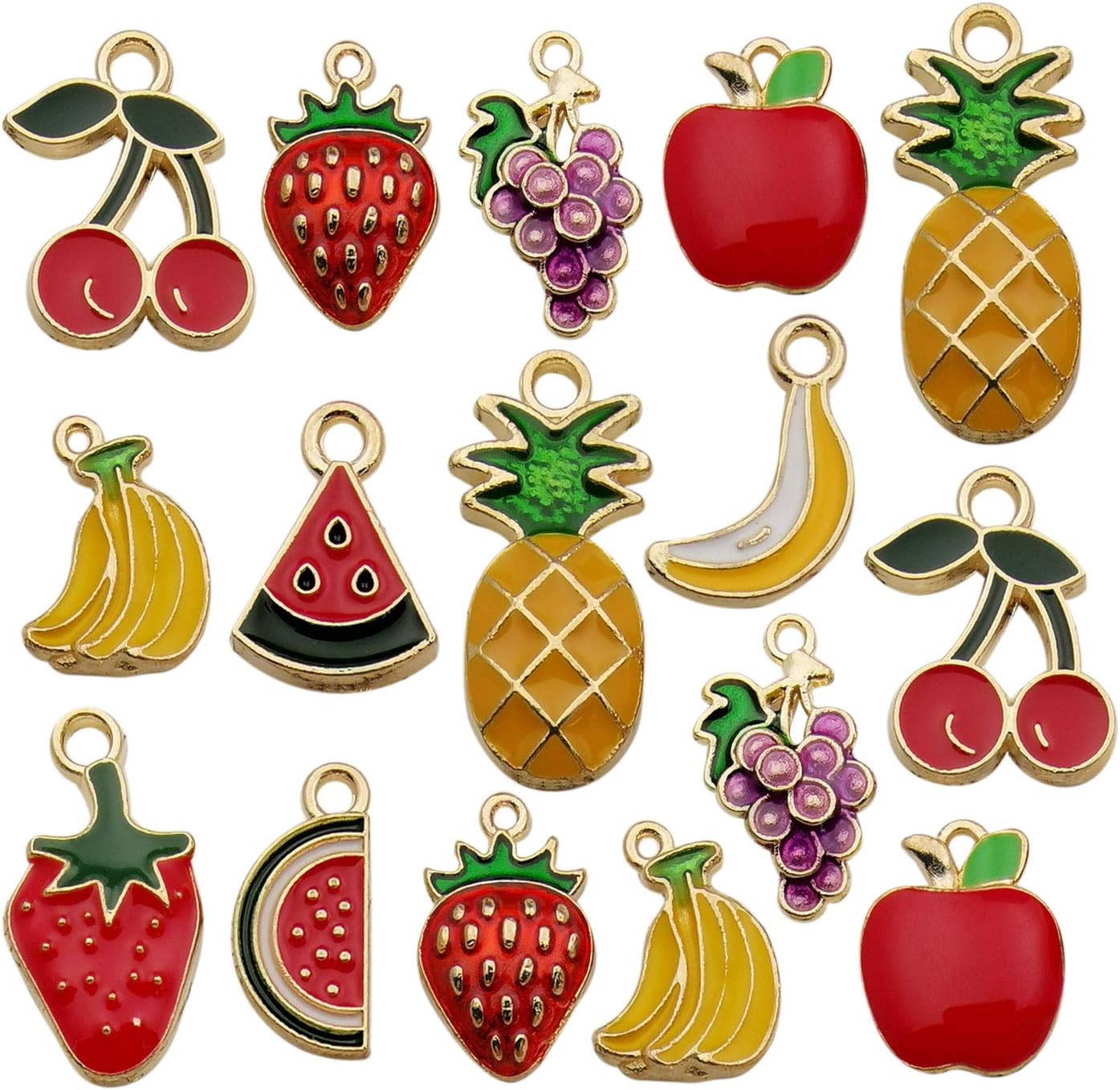 Youdiyla 30pcs Assorted Enamel Plated Gold Fruit Banana Grape Apple Charm for Jewelry Making Necklace Bracelet Ankle Earring DIY Findings (HM299)