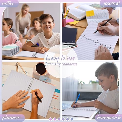 Miniatura 6 de Teling Cuaderno de espiral de 1 materia, cuaderno de rayas anchas de 8 x 10 12 pulgadas, cuaderno en espiral pastel, 3 bolsillos divisores de