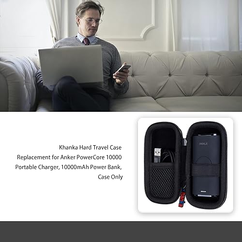 Miniatura 5 de Khanka Funda de viaje rígida de repuesto para cargador de Apple Watch portátil iWALK, batería externa de 9000 mAh, solo funda (negro)